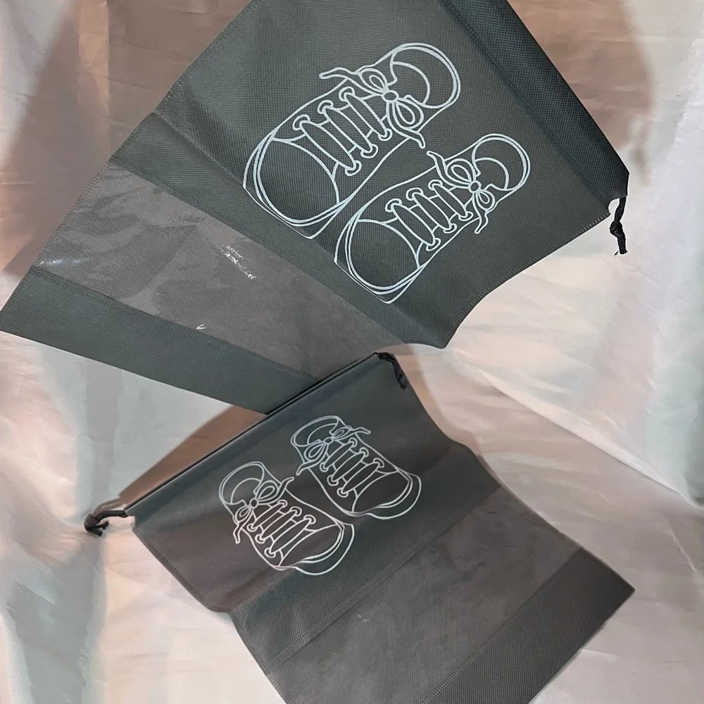 SHOE TRAVEL BAGS Set of 2 Gray  Drawstring Closure Great for Travel.
